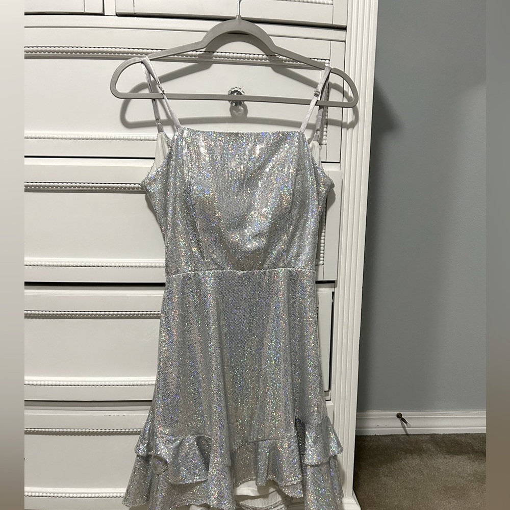Silver Sequin Homecoming Dress